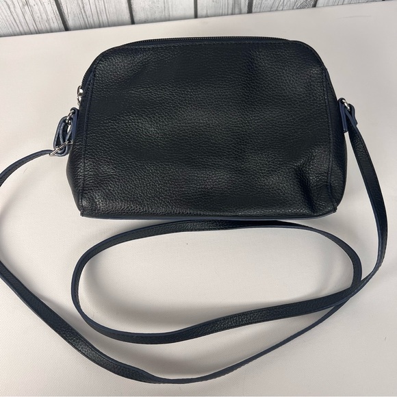 LODIS Black Pebbled Leather Charlotte Crossbody Bag with Blue Trim - Picture 4 of 14